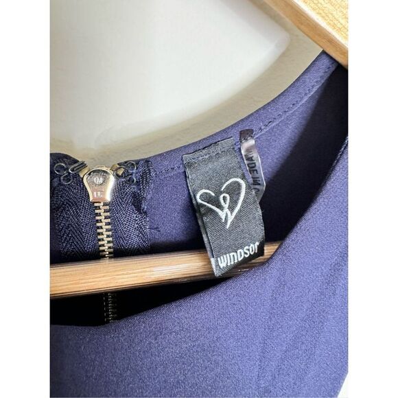 Windsor navy blue high neck flair style stater dress sz M - Picture 3 of 6